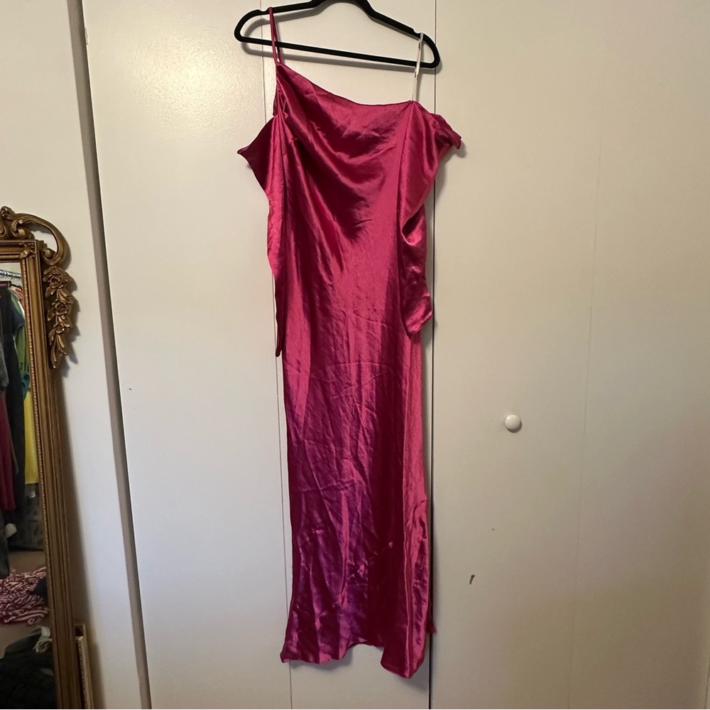 ✨5 for $25✨ASOS One-Shoulder Satin Midi Dress | Magenta
